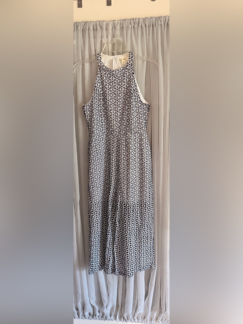 miami Blue & White Geometric Eyelet Halter Jumpsuit Small